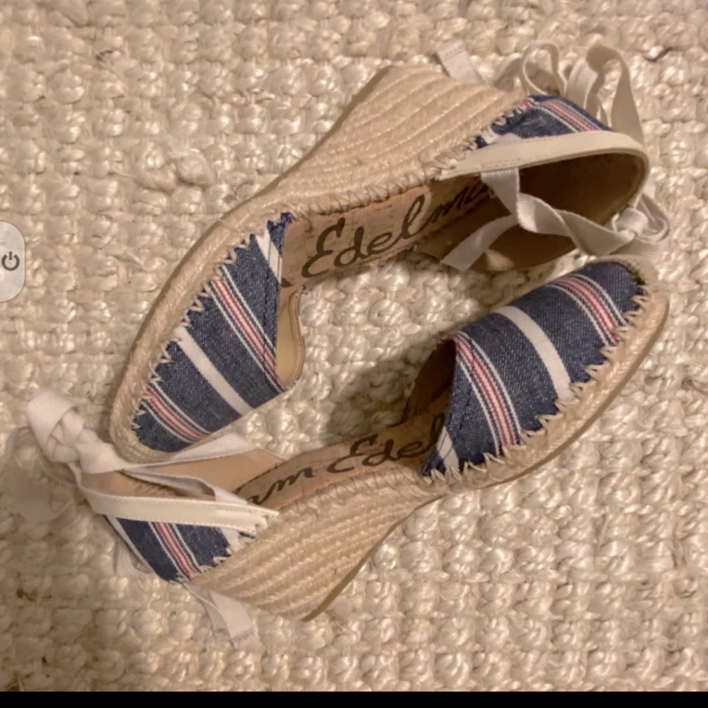 Sam Edelman Denim Blue Ivory Red Stripe Espadrille